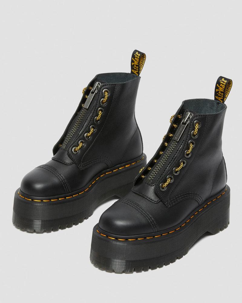 Women's Dr Martens Sinclair Max Pisa Leather Platform Boots Black | AU 256JPQ